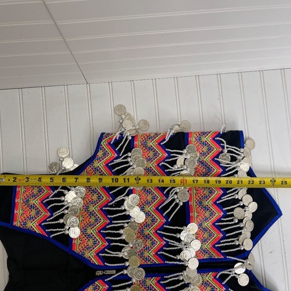 Blue Trim Hmong Men Nplai Coin Vest 48 - Picture 6 of 7